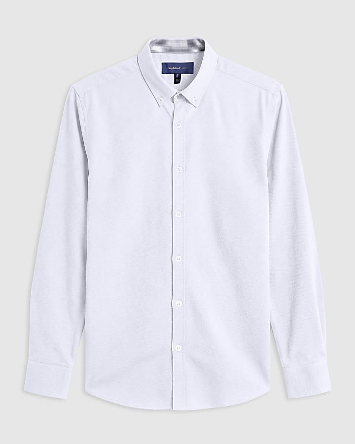 White Muscle Fit Textured Long Sleeve Shirt