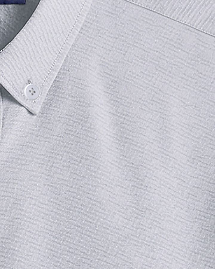 Grey Muscle Fit Textured Long Sleeve Shirt