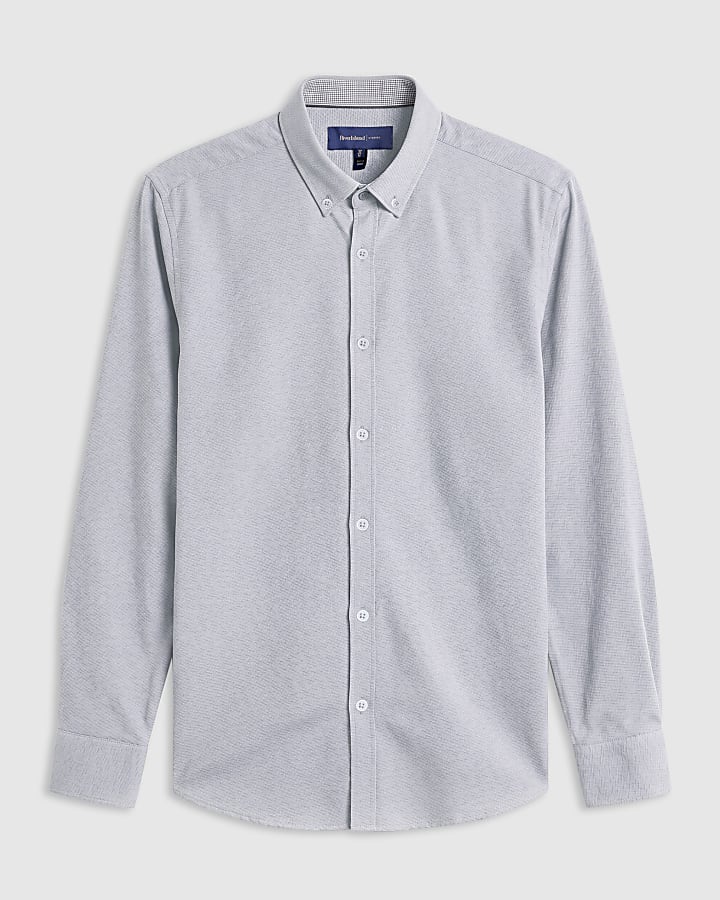 Grey Muscle Fit Textured Long Sleeve Shirt