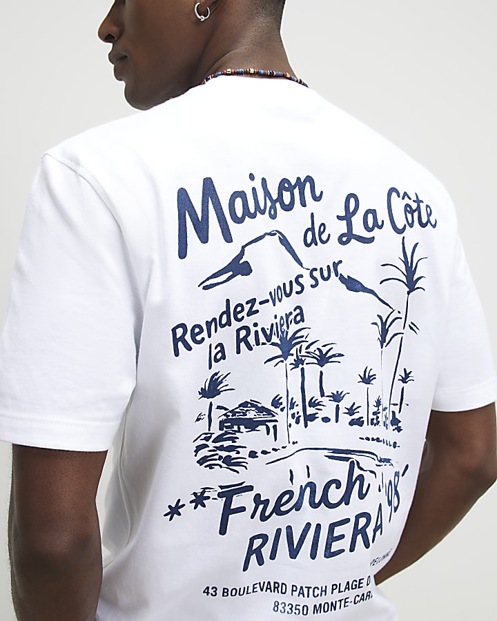 White Regular Fit Palm Tree Sketch T-Shirt