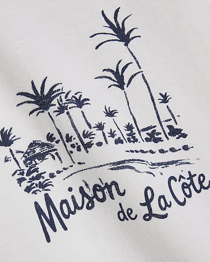 White Regular Fit Palm Tree Sketch T-Shirt