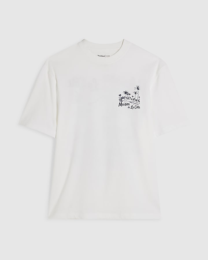White Regular Fit Palm Tree Sketch T-Shirt