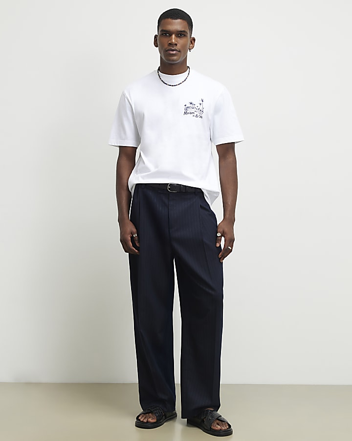 White Regular Fit Palm Tree Sketch T-Shirt