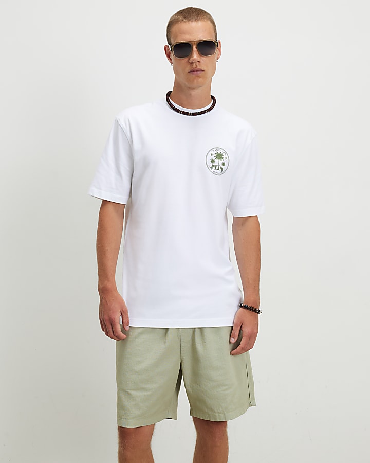White Regular Fit Tanzania Palm Tree T-Shirt