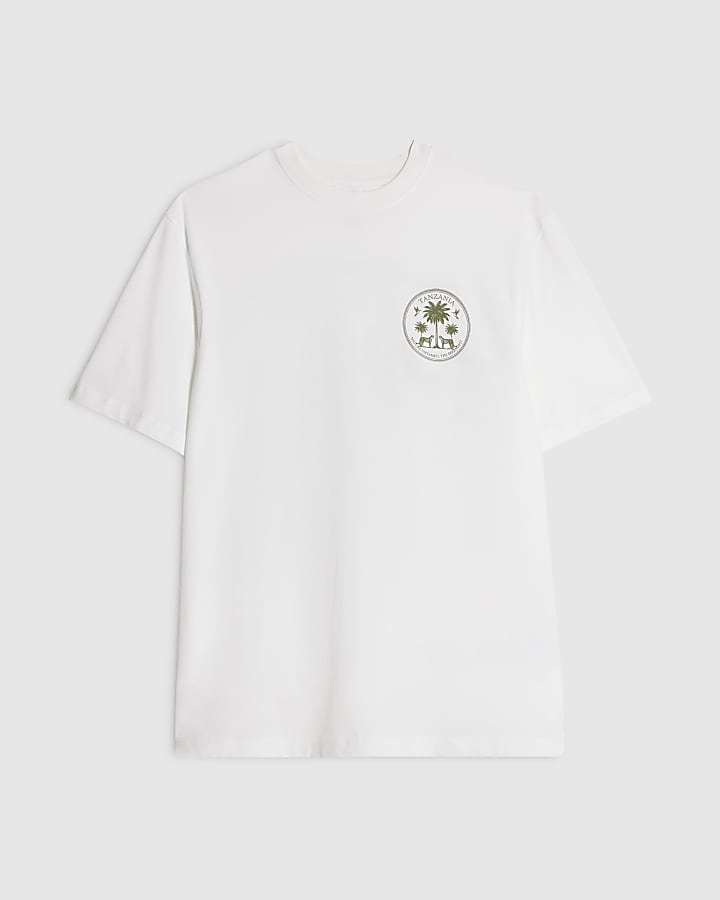 White Regular Fit Tanzania Palm Tree T-Shirt