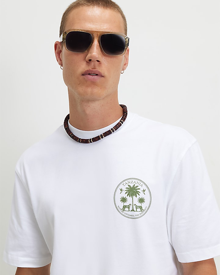 White Regular Fit Tanzania Palm Tree T-Shirt