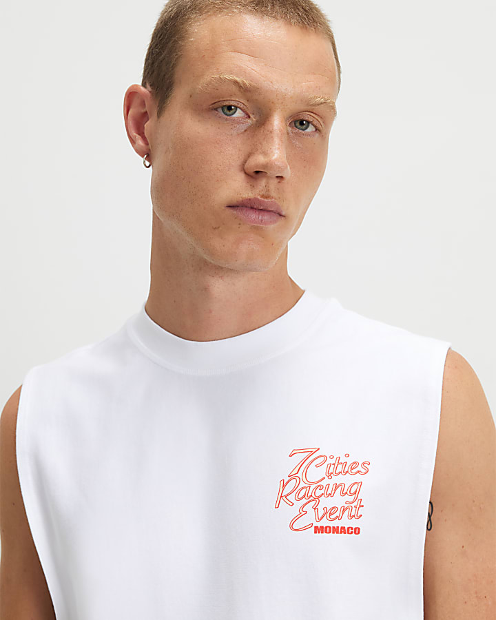 White Cotton F1 7 Car City Tank Top