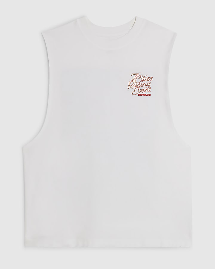 White Cotton F1 7 Car City Tank Top