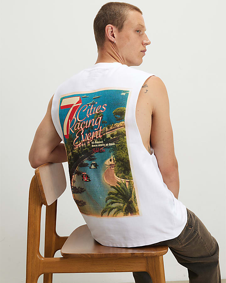 White Cotton F1 7 Car City Tank Top