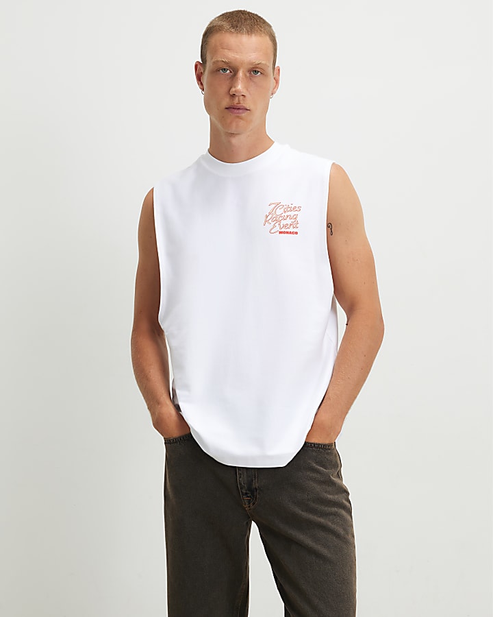White Cotton F1 7 Car City Tank Top
