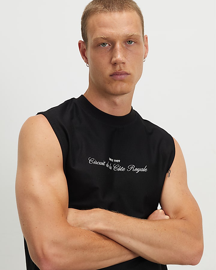 Black Regular Fit F1 Car Scenic Tank Top