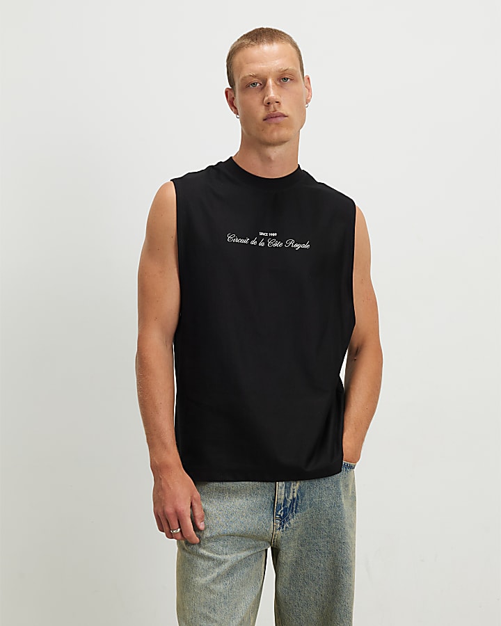 Black Regular Fit F1 Car Scenic Tank Top