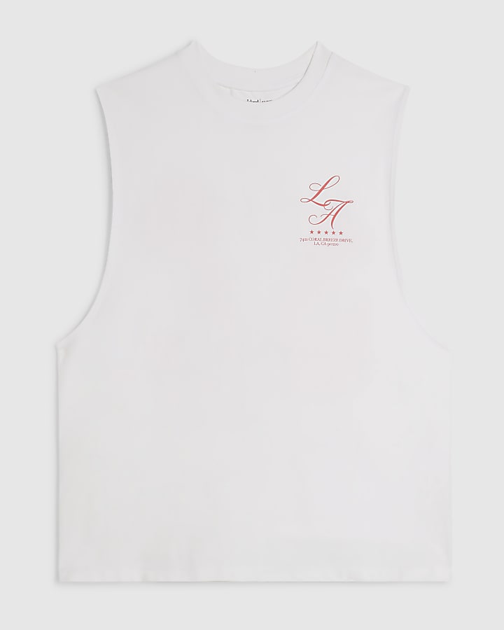 White Regular Fit LA Palm Tree Car Tank Top