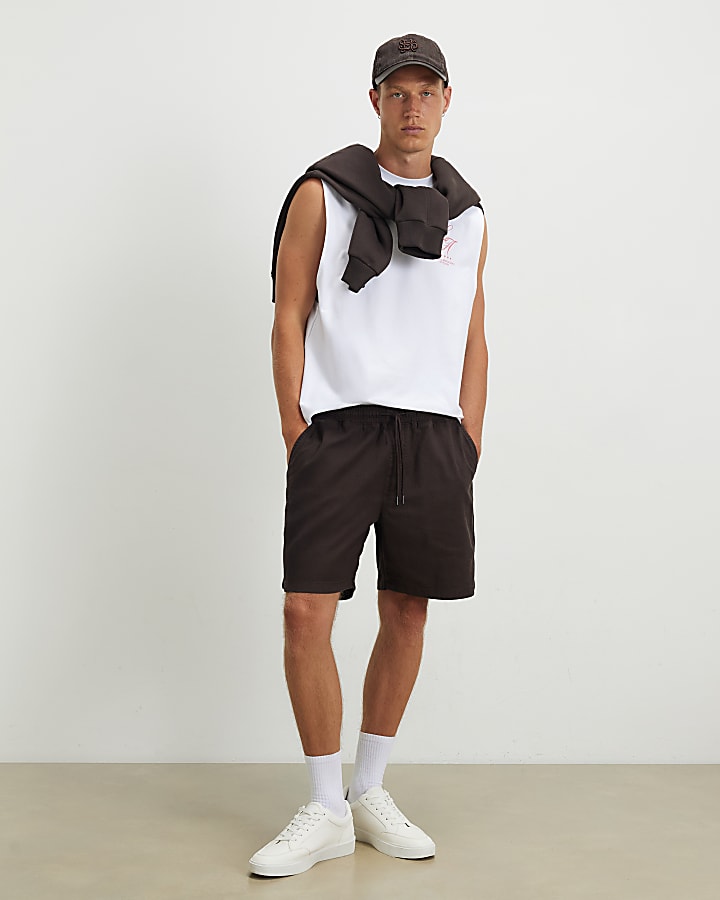 White Regular Fit LA Palm Tree Car Tank Top