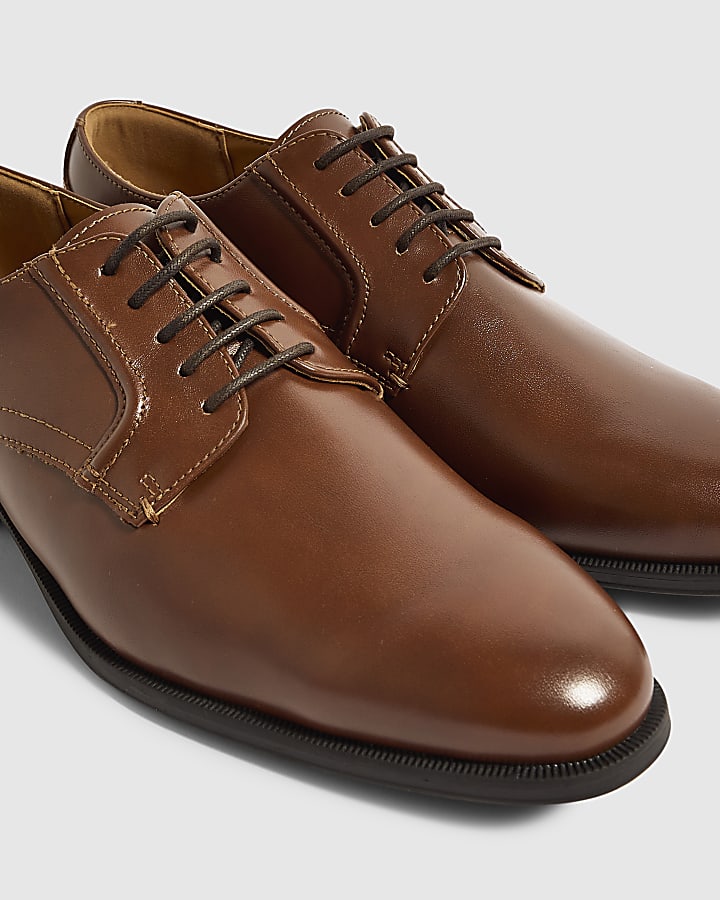 Brown Faux Leather Derby Shoes
