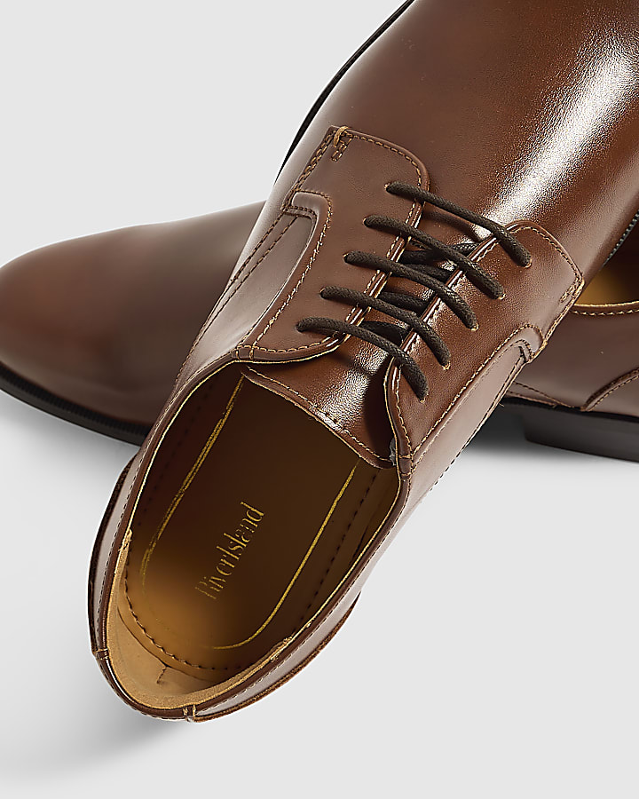 Brown Faux Leather Derby Shoes