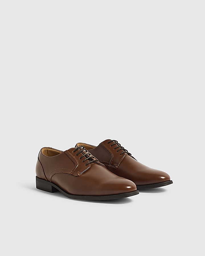 Brown Faux Leather Derby Shoes