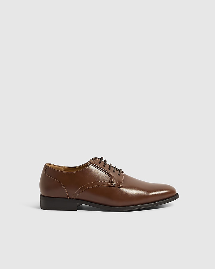 Brown Faux Leather Derby Shoes
