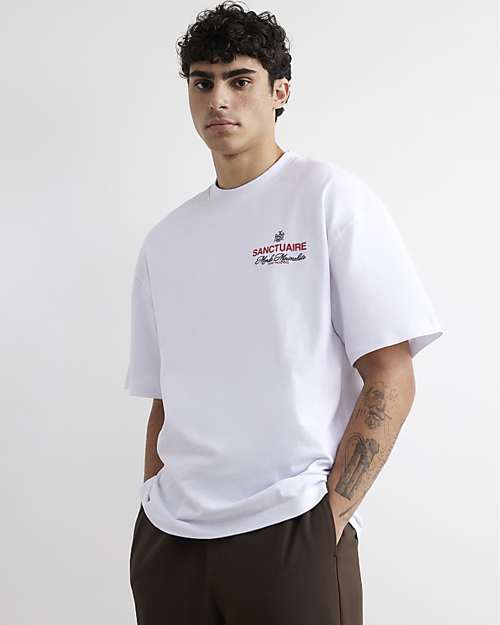 White Cotton Sanctuaire Crest T-Shirt