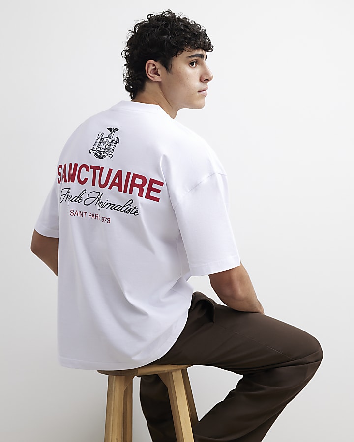 White Cotton Sanctuaire Crest T-Shirt