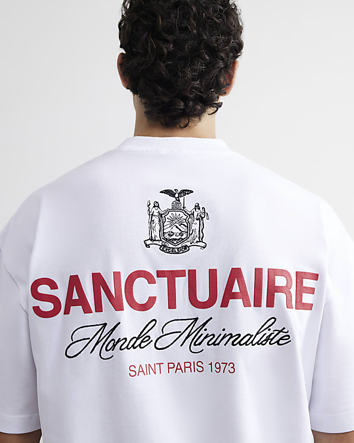 White Cotton Sanctuaire Crest T-Shirt