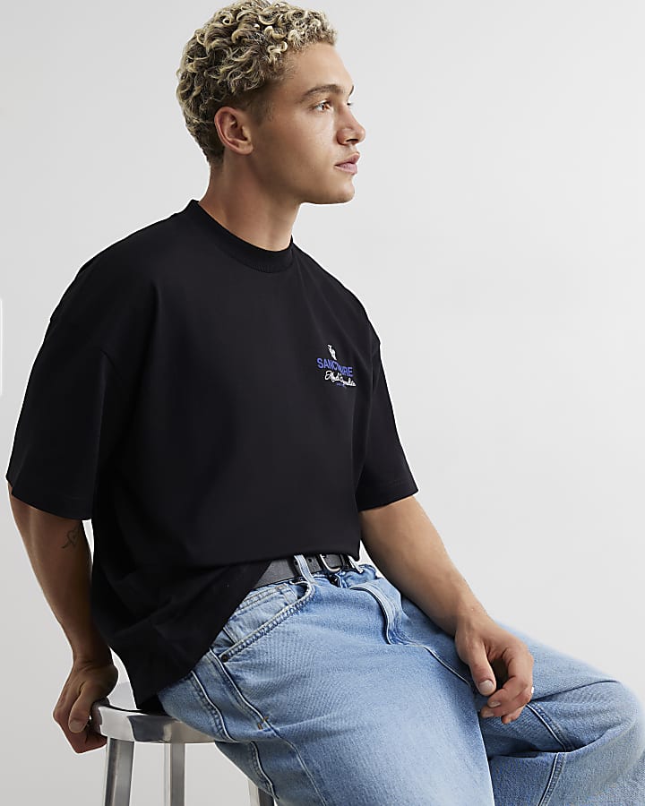 Black Oversized Fit Sanctuaire Crest T-Shirt