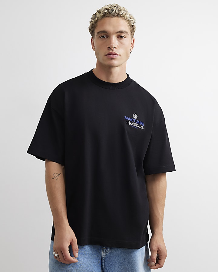 Black Oversized Fit Sanctuaire Crest T-Shirt