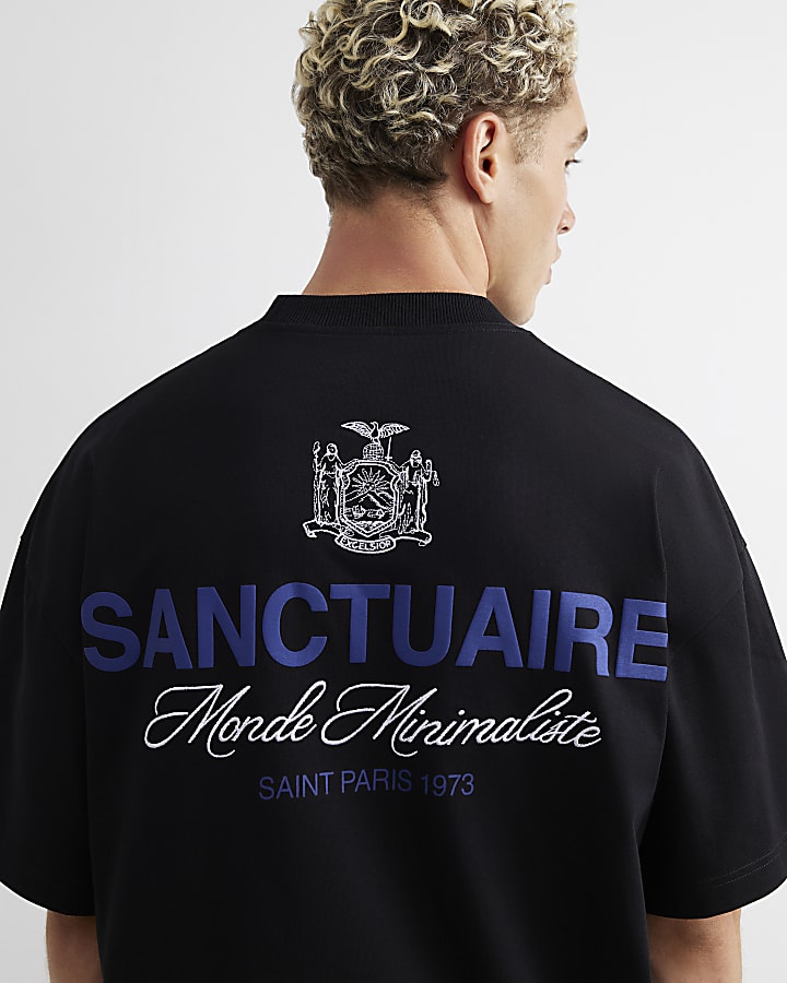 Black Oversized Fit Sanctuaire Crest T-Shirt