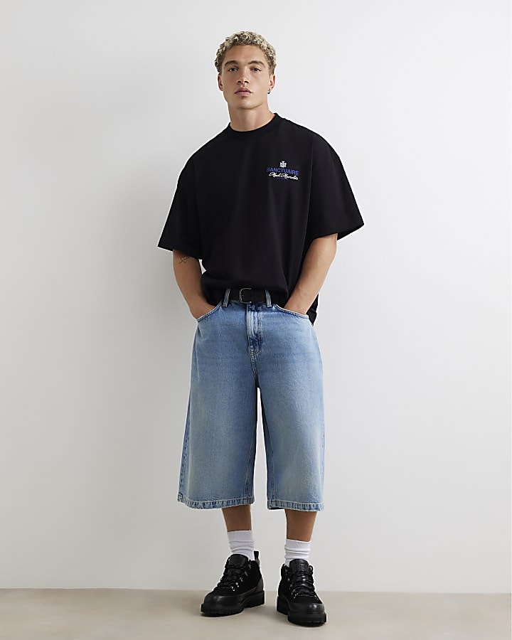 Black Oversized Fit Sanctuaire Crest T-Shirt