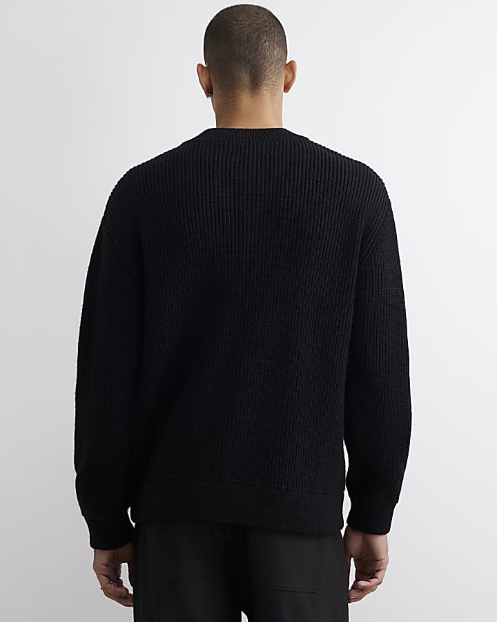 Black Regular Fit Knitted Bomber Jacket