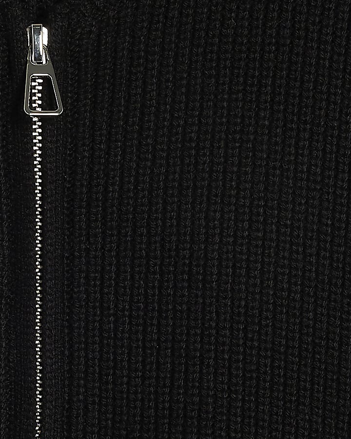 Black Regular Fit Knitted Bomber Jacket