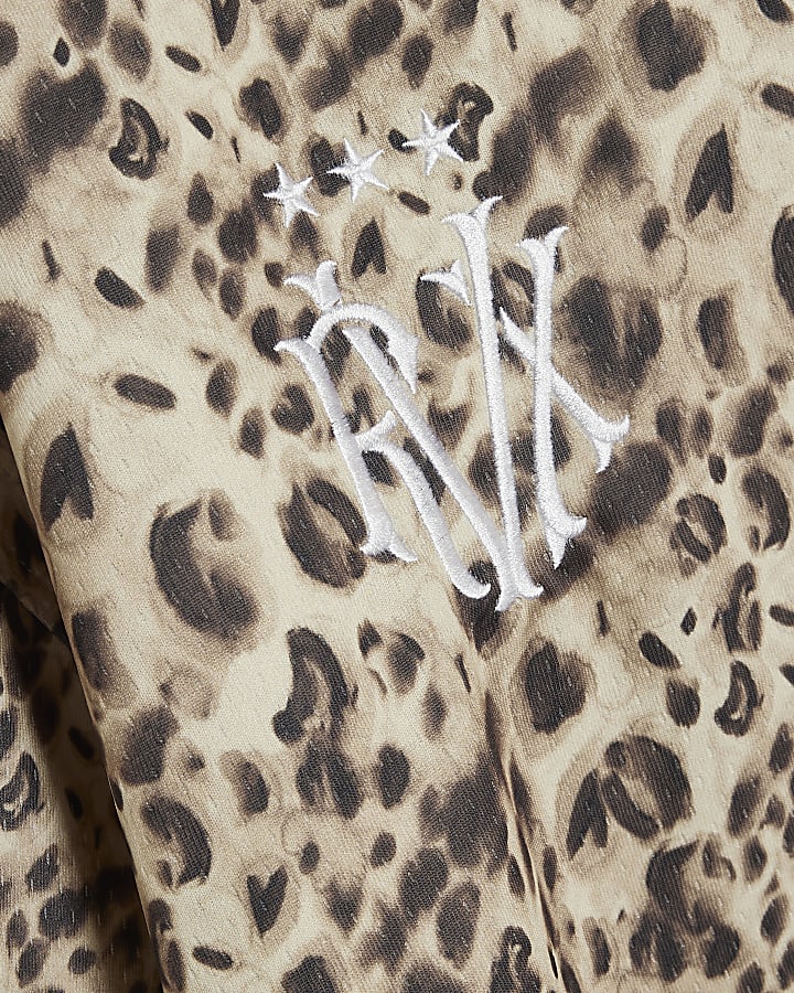Beige Leopard Print V Neck Hockey T-Shirt