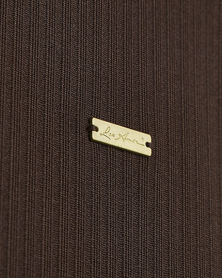 Brown Cotton Vertical Textured T-Shirt