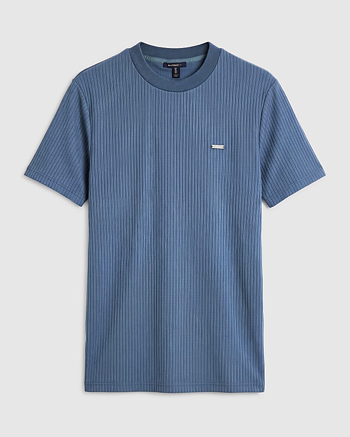 Blue Vertical Textured T-Shirt