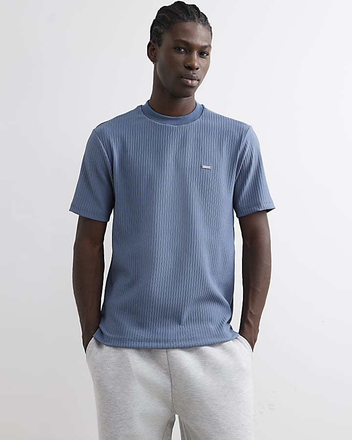 Blue Vertical Textured T-Shirt