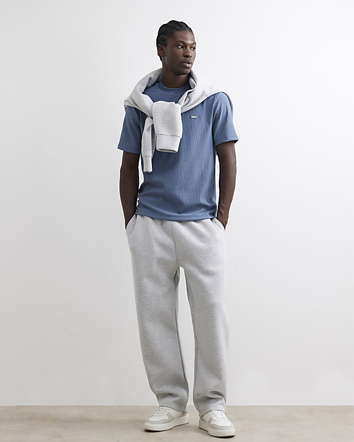 Blue Vertical Textured T-Shirt