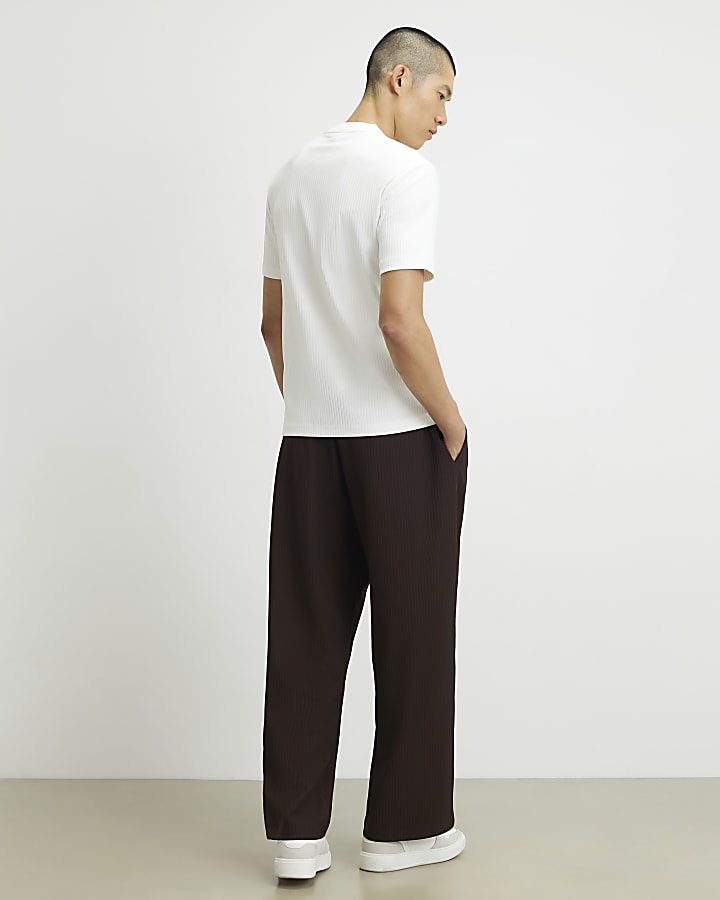 Brown Wide Leg Cotton Textured Joggers