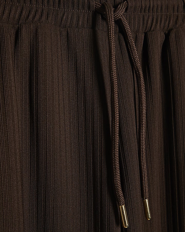 Brown Wide Leg Cotton Textured Joggers