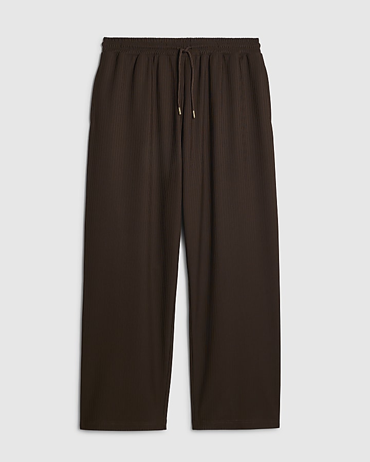 Brown Wide Leg Cotton Textured Joggers