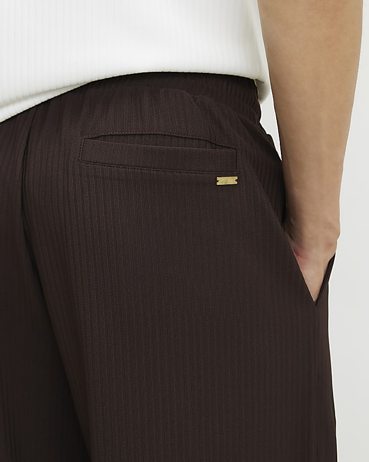 Brown Wide Leg Cotton Textured Joggers