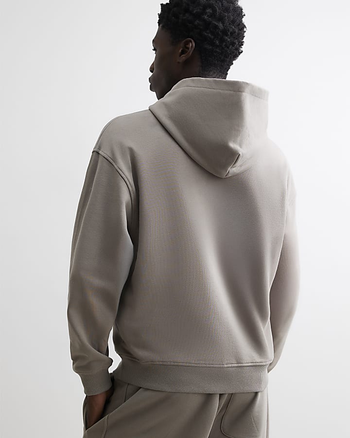 Grey Oversized Fit Washed Zip Through Hoodie