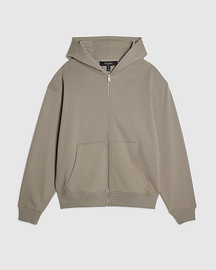 Grey Oversized Fit Washed Zip Through Hoodie