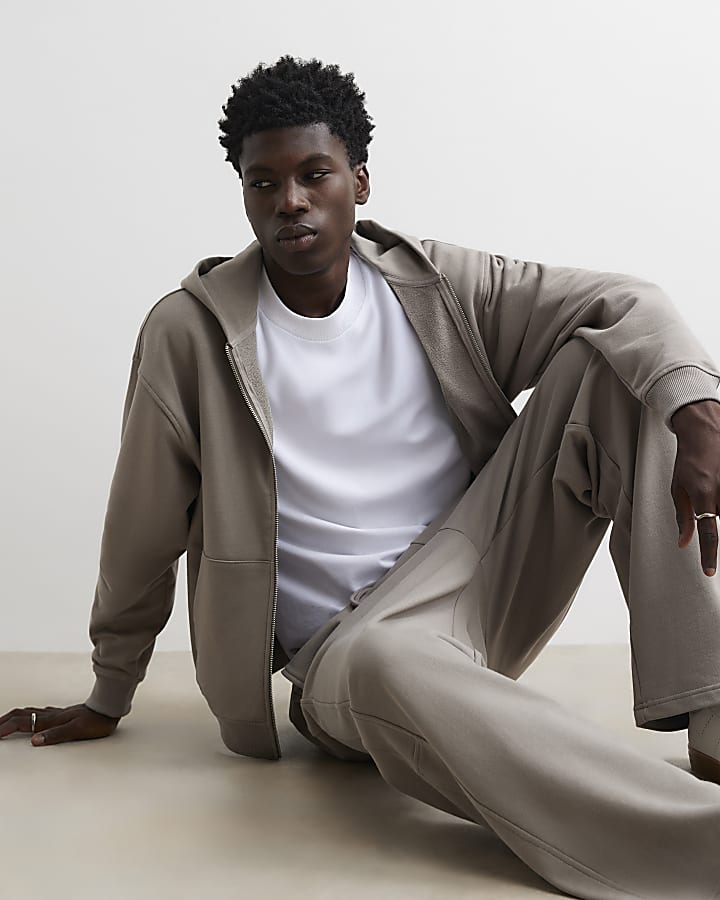 Grey Oversized Fit Washed Zip Through Hoodie