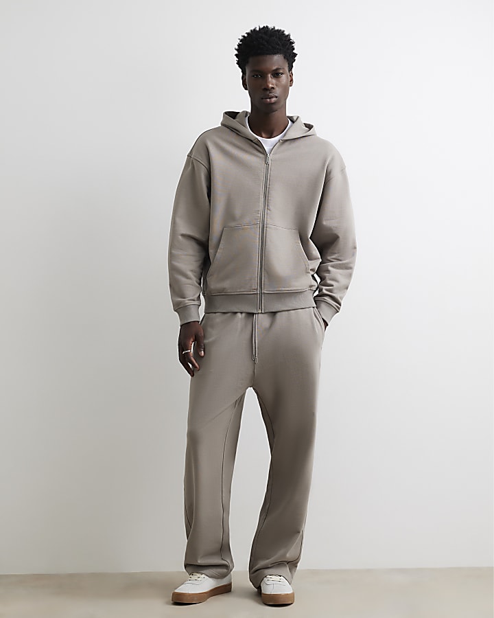 Grey Oversized Fit Washed Zip Through Hoodie