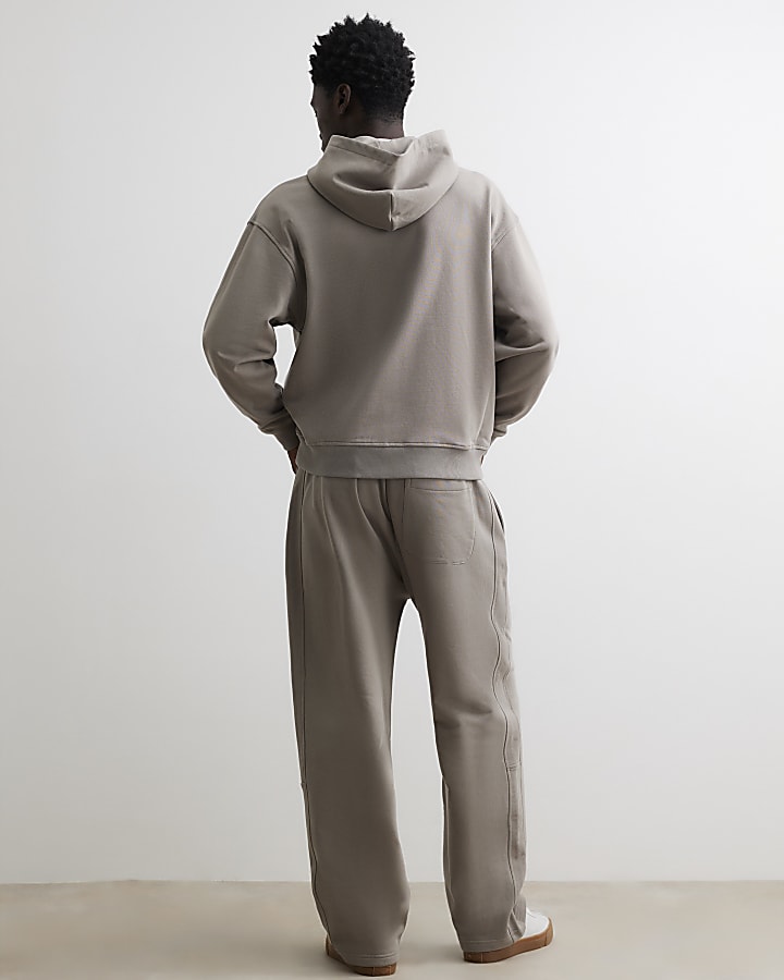 Grey Wide Leg Cotton Washed Joggers