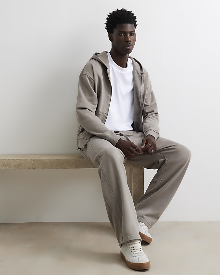 Grey Wide Leg Cotton Washed Joggers