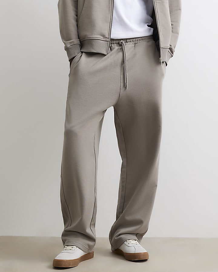 Grey Wide Leg Cotton Washed Joggers