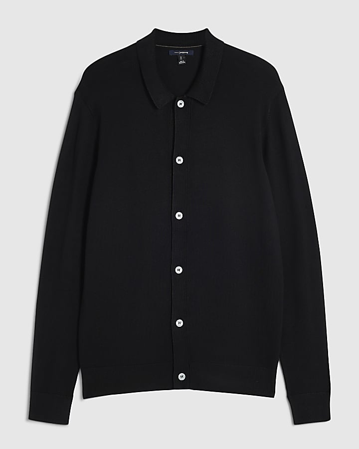 Black Button Through Knit Cardigan