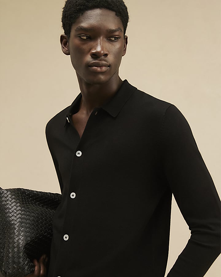 Black Button Through Knit Cardigan