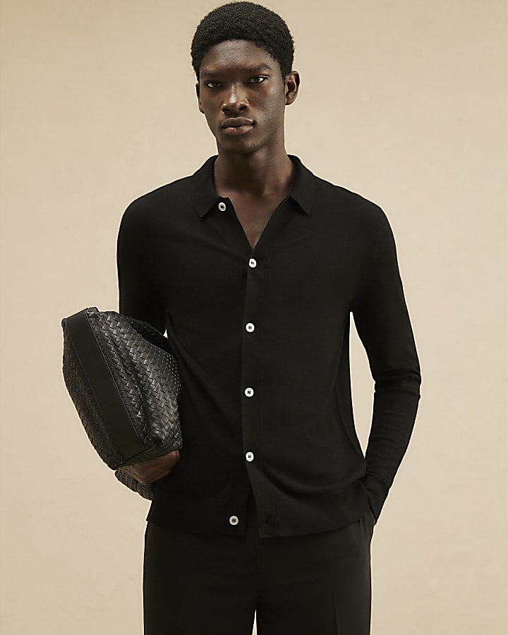 Black Button Through Knit Cardigan